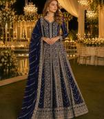 Navy blue georgette embroidered semi stitched salwar suit