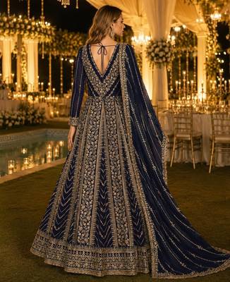 Navy blue georgette embroidered semi stitched salwar suit 2