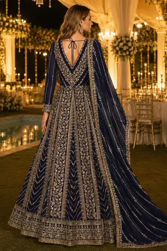 Navy blue georgette embroidered semi stitched salwar suit