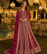 Dark pink georgette embroidered semi stitched salwar suit
