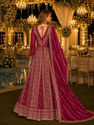 Dark pink georgette embroidered semi stitched salwar suit 2
