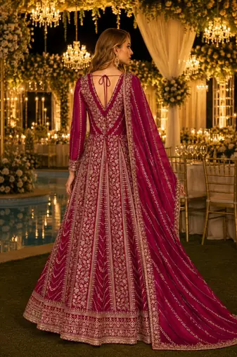 Dark pink georgette embroidered semi stitched salwar suit