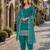 Turquoise roman silk semi stitched suit with embroidery & real mirror work