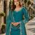 Turquoise roman silk semi stitched suit with embroidery & real mirror work