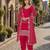 Red roman silk semi stitched suit with embroidery & real mirror work