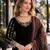 Black roman silk semi stitched suit with embroidery & real mirror work