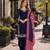 Navy blue roman silk semi stitched suit with embroidery & real mirror work