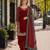 Red roman silk semi stitched suit with embroidery & real mirror work