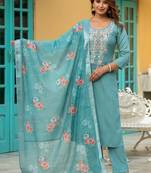 Women Floral Embroidered Regular Thread Work Kurta with Trousers & With Dupatta
