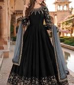Black embroidered adda silk semi stitched anarkali suit