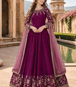 Purple embroidered adda silk semi stitched anarkali suit