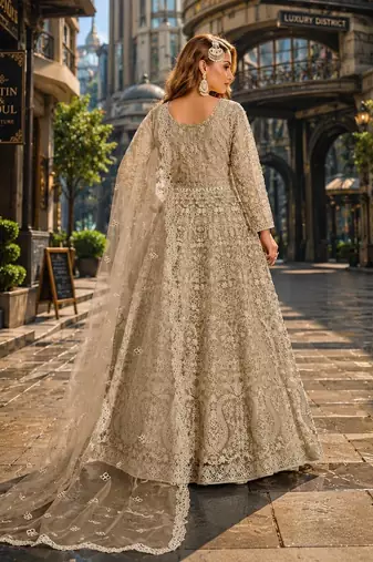Mehendi embroidered net semi stitched anarkali suit