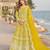 Yellow embroidered net semi stitched anarkali suit