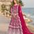 Magenta embroidered net semi stitched anarkali suit