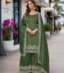 Green embroidered gold crush semi stitched salwar suit
