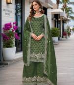 Green embroidered gold crush semi stitched salwar suit