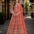 Orange embroidered net semi stitched anarkali suit