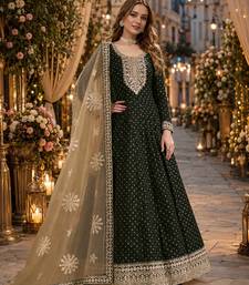 Black embroidered jacquard chanderi semi stitched anarkali suit