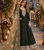Black embroidered jacquard chanderi semi stitched anarkali suit