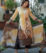Women Floral Printed Regular Chanderi Silk Kurta with Trousers & With Dupatta