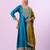 Dark-teal silk blend embroidered kurta set