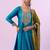 Dark-teal silk blend embroidered kurta set