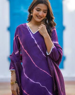 Women Dyed Regular Kurta with Palazzos & With Dupatta 3