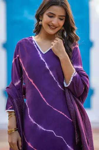 Women Dyed Regular Kurta with Palazzos & With Dupatta