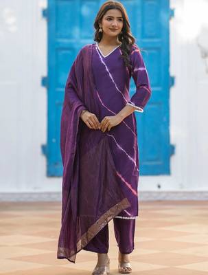 Women Dyed Regular Kurta with Palazzos & With Dupatta 5