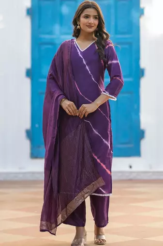 Women Dyed Regular Kurta with Palazzos & With Dupatta