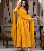 Yellow silk blend lace kurta set