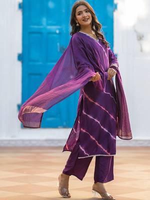 Women Dyed Regular Kurta with Palazzos & With Dupatta 6
