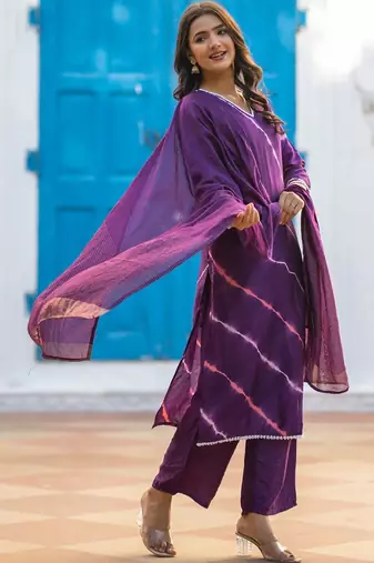 Women Dyed Regular Kurta with Palazzos & With Dupatta