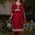Red silk blend embroidered kurta set