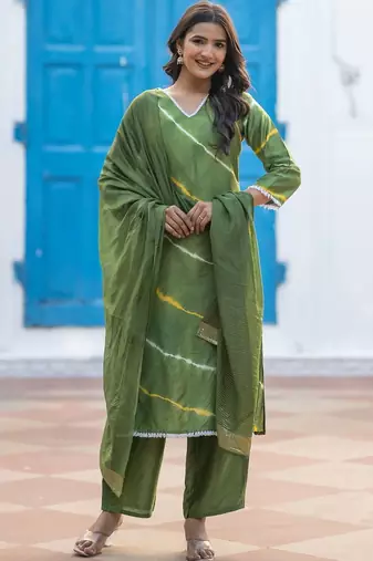 Women Dyed Regular Kurta with Palazzos & With Dupatta