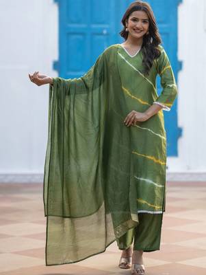 Women Dyed Regular Kurta with Palazzos & With Dupatta 7