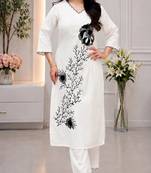 White rayon embroidered kurta set