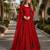 Red embroidered net semi stitched anarkali suit