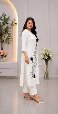 White rayon embroidered kurta set 2