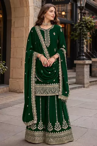 Dark green premium georgette embroidered semi stitched salwar suit
