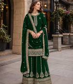 Dark green premium georgette embroidered semi stitched salwar suit