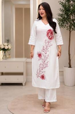 White rayon embroidered kurta set 1