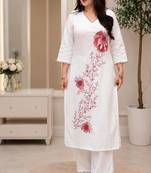 White rayon embroidered kurta set