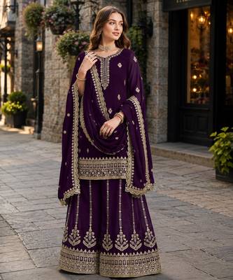 Purple premium georgette embroidered semi stitched salwar suit 1