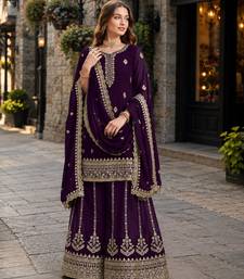 Purple premium georgette embroidered semi stitched salwar suit