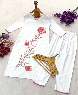 White rayon embroidered kurta set 2