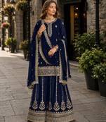 Navy blue premium georgette embroidered semi stitched salwar suit