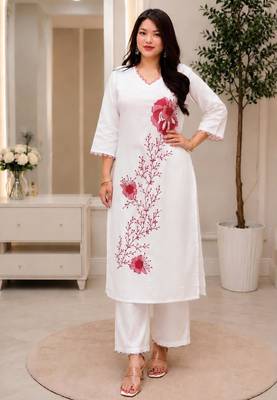 White rayon embroidered kurta set 3