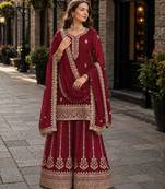 Maroon premium georgette embroidered semi stitched salwar suit