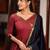 Maroon silk zari woven flared gown set